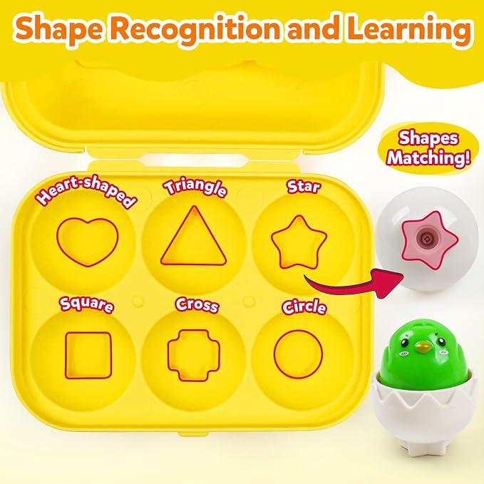 Egg Toys for Toddlers 1-3,Montessori Geometric Eggs Early Preschool Educational Learning Fine Motor Skills Color Sorting Satcking Travel Bingo Puzzle Matching Games for Kids Boys Girls