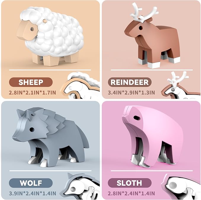 Magnetic Animal Building Toys, STEM Toddler Learning Toys 3D Puzzle Animals for Boys Girls, Educational Magnetic Travel Montessori Toy Sheep Wolf Reindeer Sloth,Unique Birthday Gift for Kids 3 4 5 6 7