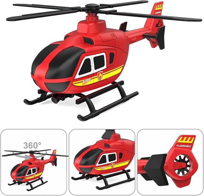 DOWELLIN 22" Semi Fire Truck Toy with Helicopter for Kids Toddlers - Fire Police Trucks Car Toys, Birthday for Boy Girl Child 3 4 5 6 7 Years Old