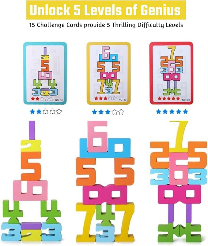 Gdaytao 20PCS Wooden Number Building Blocks 1-10 - Montessori Math Stacking Number Blocks Toys with Counting Games, Bright Digital Building Blocks Friends of 10, STEM Learning Toys for Kids Ages 3-8