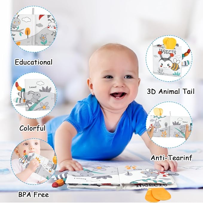 HOTUT Soft Baby Book Toy - Newborn Crinkle Touch and Feel for 0-6 Months, 3D Toddler & Kids Toy, Gift for Boys & Girls (Bee)
