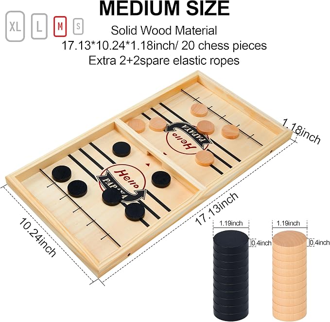 HELLO PAPAYA Fast Sling Puck Game - Test Your Speed and Accuracy with This Fast-Paced Wooden Air Hockey Desktop Battle Board Game - Guaranteed Fun Gifts for Family Night or Friends Party