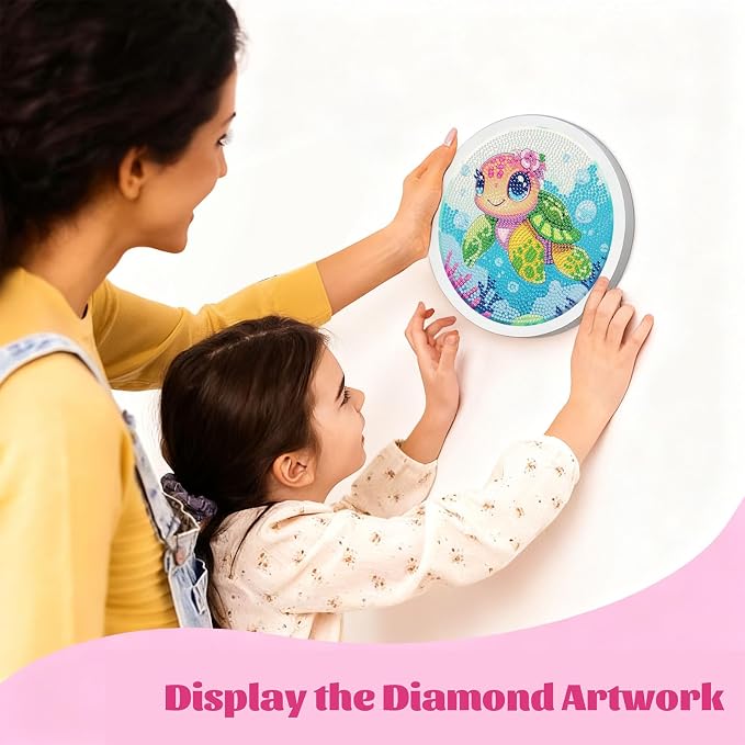 Gemozaic Sea Turtle Diamond Art Kits for Kids Ages 6-8-12, Round Frame | Sea Animal Diamond Art for Kids 6 8 9 10 12 Year Old, Easy Kid Big Gem Painting, DIY Arts and Crafts for Girl Birthday Gift