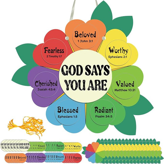 Capoda 28 Sets Sunday School Crafts for Kids God Says You are Sunflower Crafts DIY Christian Religious Sunflower Gifts for Kids Sunday School VBS Classroom Church Activity Supplies(Rainbow,Vivid)