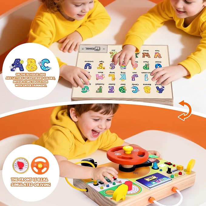 Busy Board,Montessori Toys for 1-3 Year Old Boys & Girls,Travel Activities for Toddlers,Sensory Toy for Kids with Autism,Perfect Christmas Birthday Gift Idea (Busy Board v6)