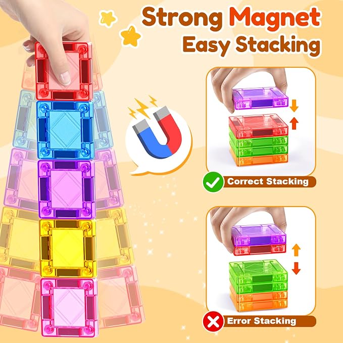 NVHH 60PCS Mini Magnetic Tiles Travel for Kids Ages 3-5 4-8 with Iron Box | Magnet Building Kids Toys for 3 4 5 6 7 8 Year Old Boy Girl Toddler Creativity Construction Sensory Christmas Birthday Gifts