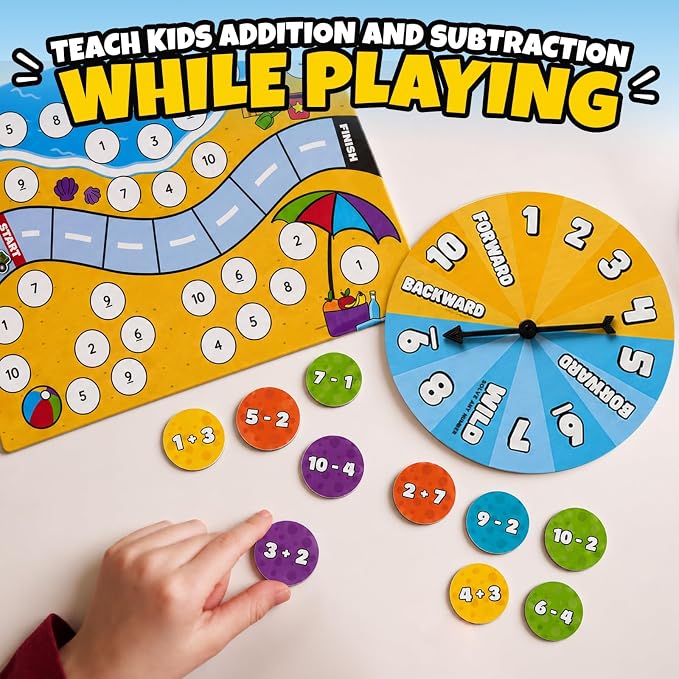 Number Dash Math Games for Kids 5-7, 1st Grade & Kindergarten Board Game | Addition and subtraction Cooperative game, homeschool &, classroom learning, STEM toy for 5+ year old