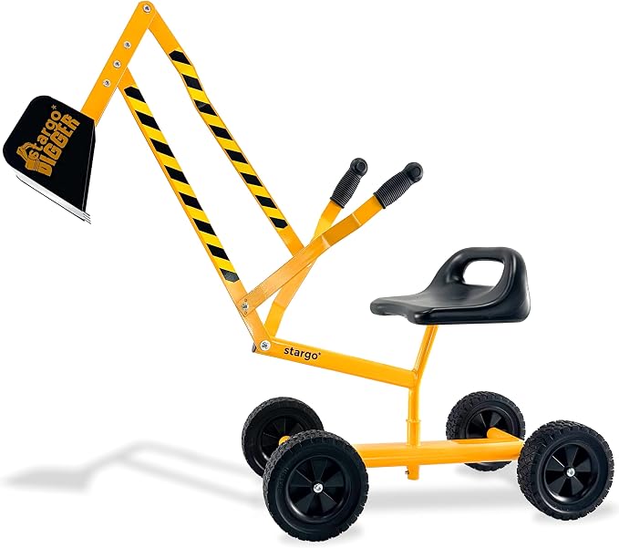 Stargo Kids Excavator Toy Sand Digger with All Terrain Rubber Wheels, Steel Sandbox Digger Toys for Boys, Sand Toys Ride On Excavator, Beach Toys
