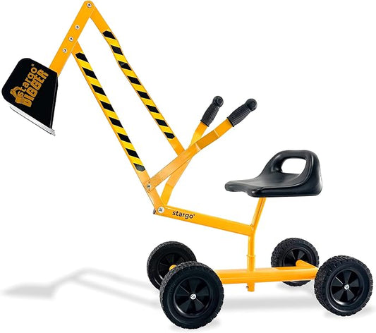 Stargo Kids Excavator Toy Sand Digger with All Terrain Rubber Wheels, Steel Sandbox Digger Toys for Boys, Sand Toys Ride On Excavator, Beach Toys