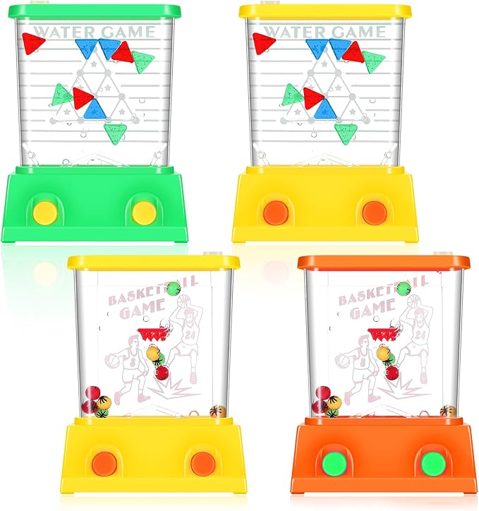 Gejoy 4 Pieces Water Games Handheld for Kid Small Retro Waterful Ring Toss Handheld Game Birthday Goodie Bags Stuffers School Classroom Prize Reward Pastime Car Toy Fidget for Boy Girl(Sport Style)