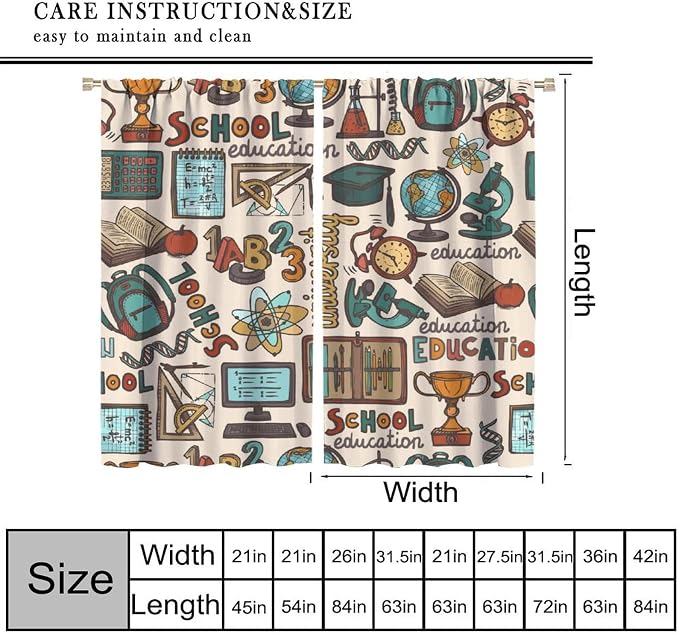 Science Blackout Curtains, Chemistry Science Pharmacy Research Rod Pocket Window Drapes for Kids Girls Boys Bedroom Living Room Set 2 Panels,63x72 Inches
