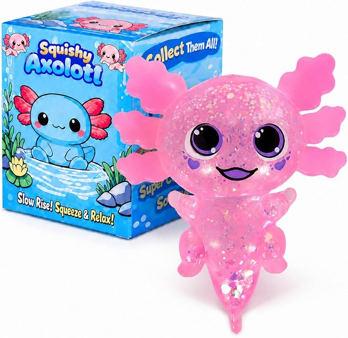 Axolotl Squishy Stress Ball, Soft TPR Slow Rising Squeeze Toy, Cute Axolotl Fidget Toy for Stress Relief, Anxiety Calming Sensory Toy for Kids Adults(Pink BigEars Axolotl)