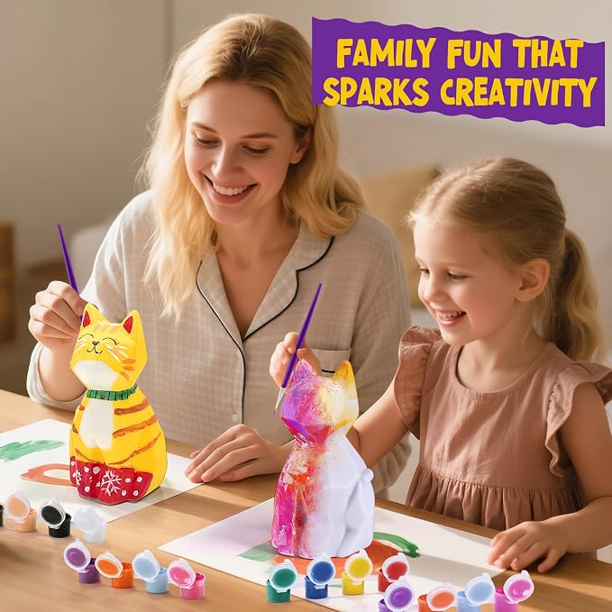 Paint Your Own Cat Lamp Kit, Crafts for Kids Ages 6-12, Gifts for Girls Boy | Cat painting kit with paints and 3D night light; arts and crafts activity, room decor and birthday gifts for kids ages 6-12