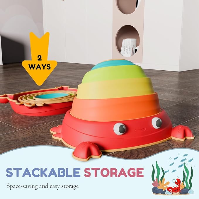 Balance Stepping Stones for Kids, Non-Slip Toddlers Sensory Toys Outdoor or Indoor Play, Promoting Motor Skills and Confidence, Coordination Toys for Children Age 3 4 5 6 7+（Crab）