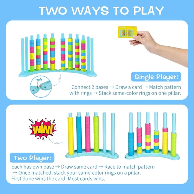 iuuoi Color Matching Challenge Game 2 Pack – Fast Pattern Color Sorting & Stacking Toys, Fun Family Board Game for Kids 6-8-12 & Adults, 2 Player Birthday Gift for Boys Girls, Sensory Toys for Autism
