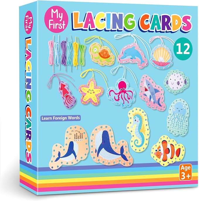 Chivao Lacing Cards for Toddlers Kids, 12 Pcs Sewing Kit Preschool Learning Activities for Kids Travel Craft Set Manipulatives for Preschoolers Homeschool Developing Imagination Skills