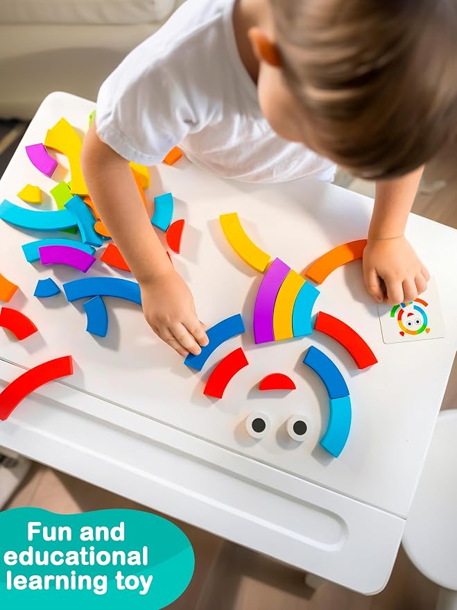 Montessori toys Wooden Pattern Blocks Tangrams for Kids 3-5 Years Old XL | Preschool Learning Activities, Color Sorting Stacking, Educational Games, Fine Motor Skills Development, baby girls and boys