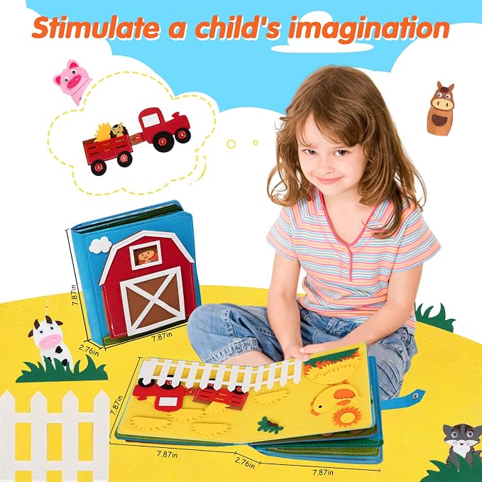 Montessori Farm Busy Book for Toddlers,Montessori Toy for 3 4 5 Years Old Boy Girl-Busy Quiet Book with Life Skills, Color Sorting, Counting Number, Autism Sensory Toy for Airplane Travel