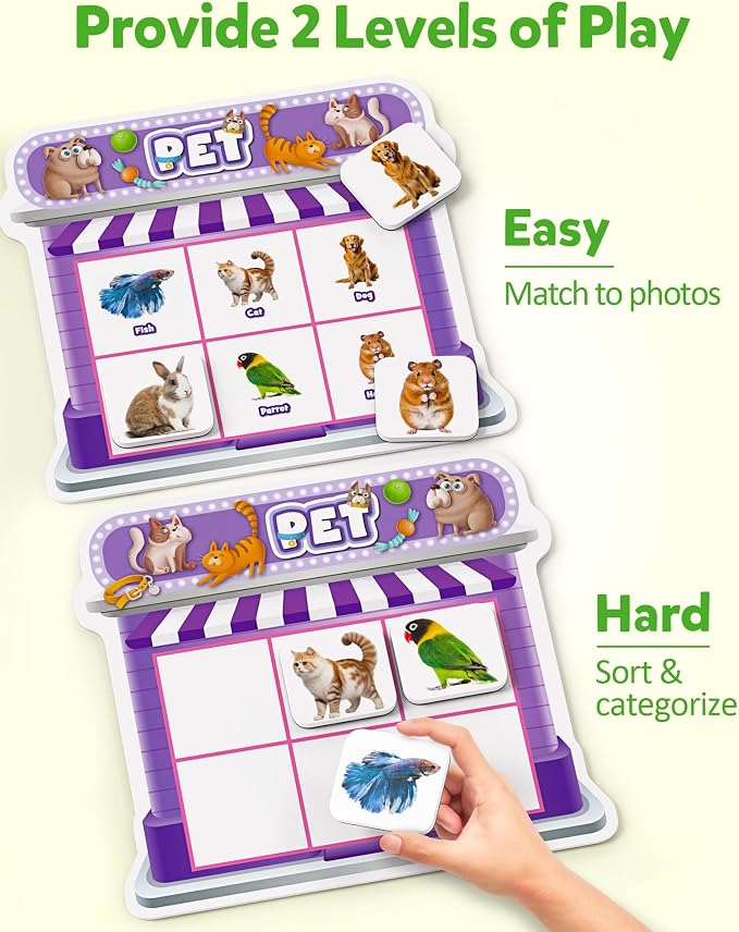 Coogam Magnetic Sorting Toys, Montessori Fridge Magnets Matching Game | Food Pets Grocery Furniture Category Recognition, Educational Learning Fine Motor Toy Gift for Toddler Ages 3-8