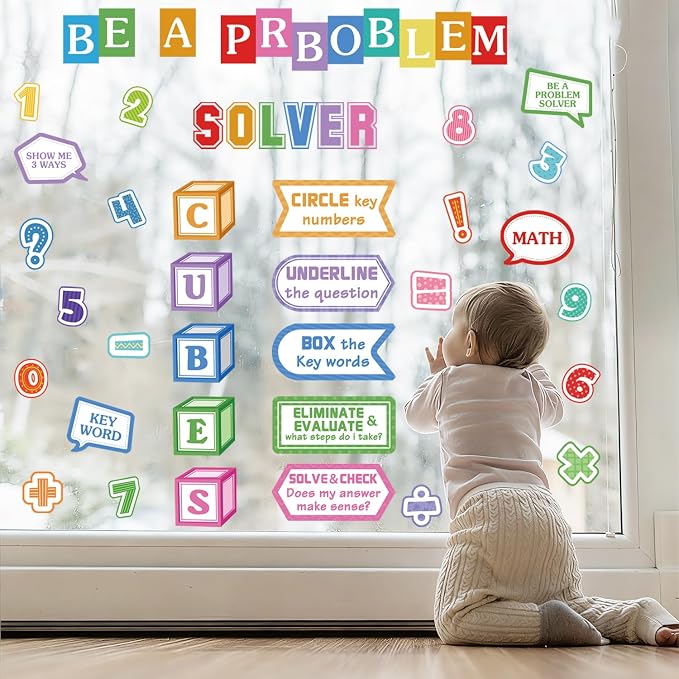 LHIUEM Mathematics Quotes Wall Decals Colorful Math Classroom Wall Sticker | Bulletin Board Window Cling Inspirational Math Educational Wall Decor Back To School Sticker for Classroom Window