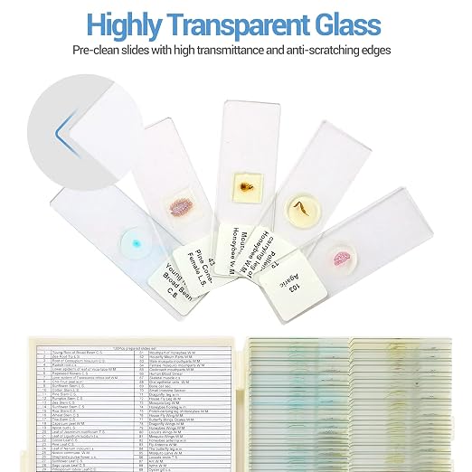 120 Microscope Slides with Specimens for Kids: Prepared Slides for Science | Prepared Microscope Glass Slides Kit for Kids 8-12, Biology Slides Set Gifts for Students Childs Lab School Education