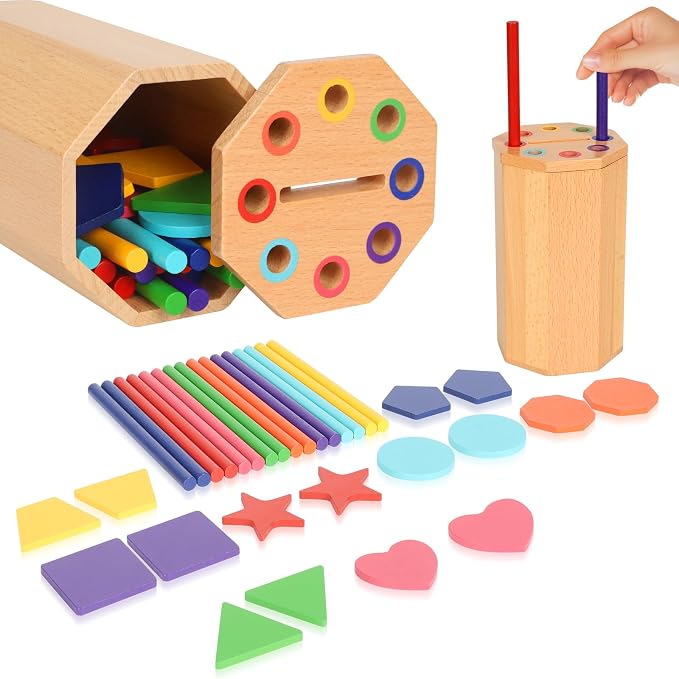 Montessori Toys for 1-3 Year Old: 2 in 1 Wooden Learning Color Sorting Toys for Toddlers Age 1 2 3, Educational Fine Motor Developmental Sensory Matching Game Activities, 12 18 24 Months Kids Boy Girl