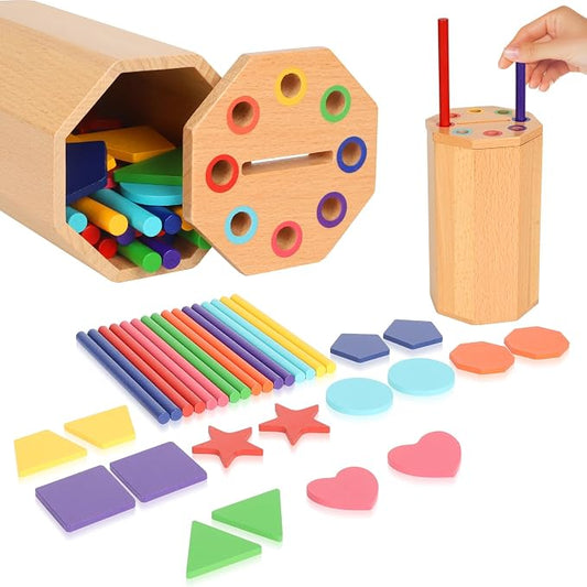 Montessori Toys for 1-3 Year Old: 2 in 1 Wooden Learning Color Sorting Toys for Toddlers Age 1 2 3, Educational Fine Motor Developmental Sensory Matching Game Activities, 12 18 24 Months Kids Boy Girl