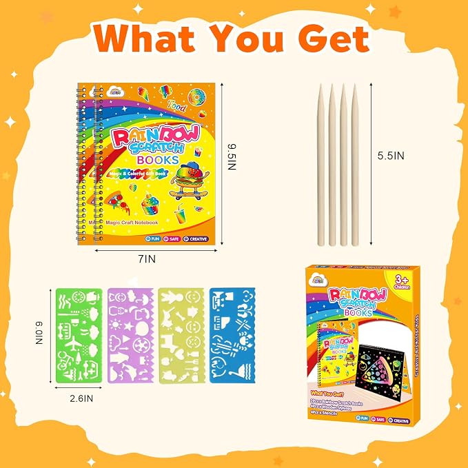 ZMLM Scratch Paper Art-Crafts Gift: 2 Pack Rainbow Notebooks Supplies Toys | Art Crafts for 3 4 5 6 7 8 9 10 11 12 Years Old Girls and Boys Kids Birthday Christmas Party Travel Games Activities Food