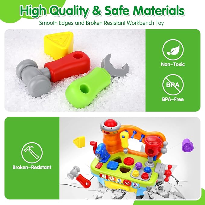 Toys for 1 Year Old Boy, Musical Toy Tool Bench, 1 2 3 Years old Boy Gifts | Montessori Toys with Sound Lights Effect, Shape Sorter, Christmas Birthday Gift for Boy Girl,Engineer Pretend Play Workbench