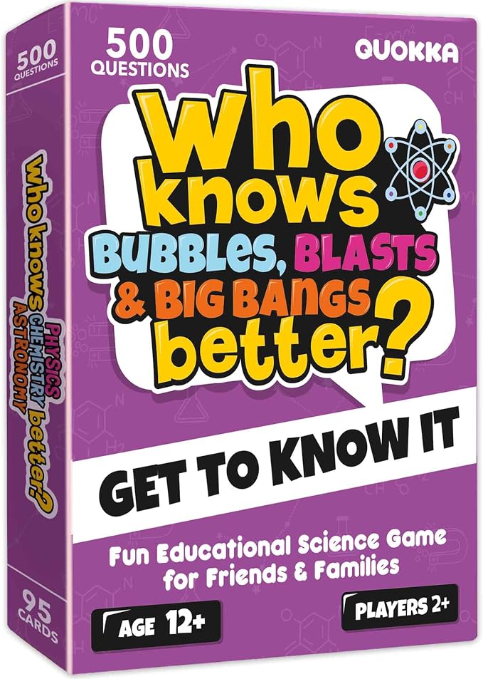 Quokka Card Games for Kids 8-12 - Board Family Games for Kids and Adults | Science Trivia Cards for Family Game Night - Who Knows Chemistry Physics Astronomy Better - Fun Game for Families and Teens