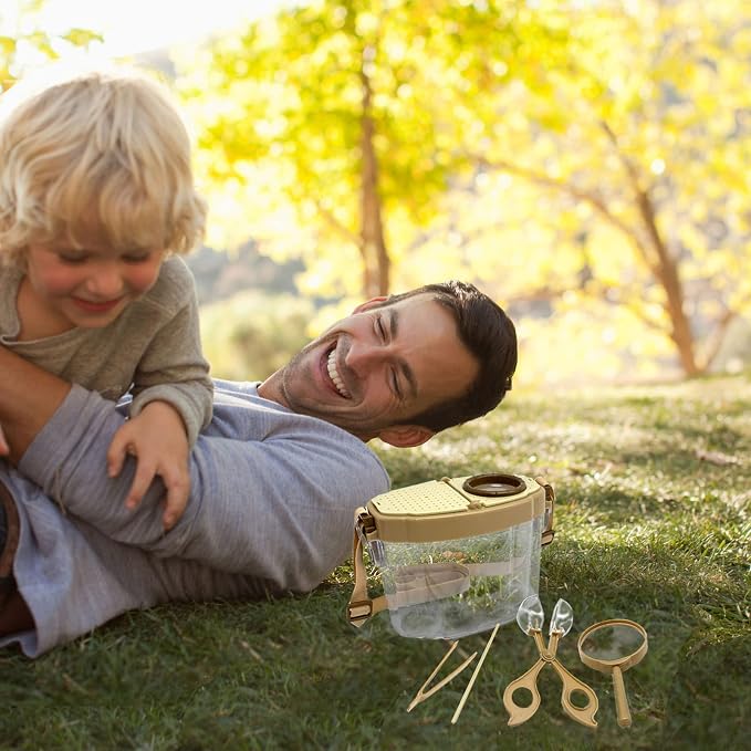 Bug Catcher Kit, Kids Bug Collection Kit, Outdoor Nature Explorer Kit with Tweezers, Magnifying Glass, Science Educational Kit, Bug Observation Container for Boys and Girls (Gold)