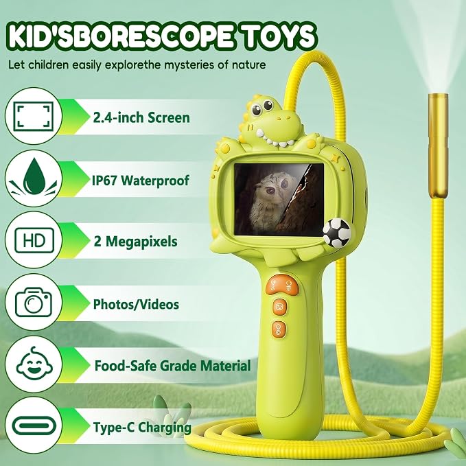 Kids Borescope Camera Toy with Light -STEM Science Educational Toy for 3 4 5 6 7 8 Years Old Boys & Girls Birthday Gift-Discovery & Exploration Toddler Young Child-650mAh Battery Included