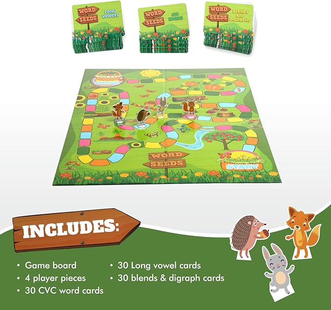 Melby Toys Word Seeds Phonics Game – Fun Reading & Board Games for Kids Ages 4-8, Learn to Read, CVC & Kindergarten Games