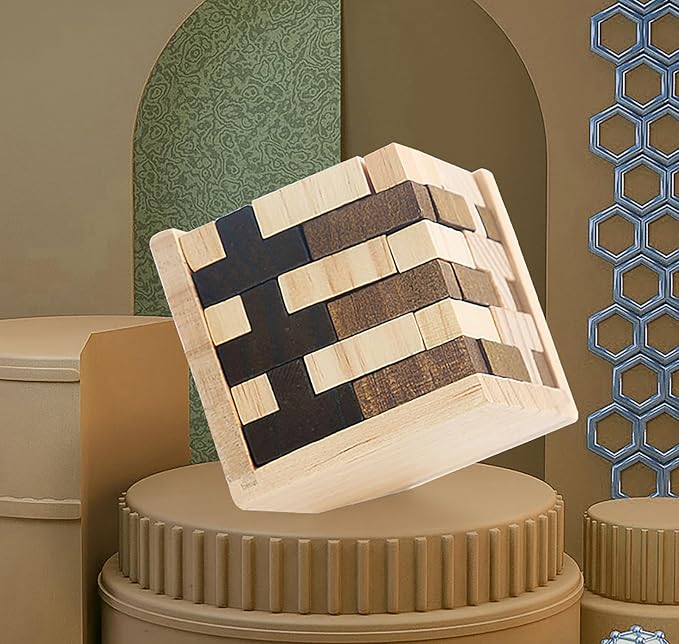 Ahyuan Wooden Brain Teaser Puzzle Cube Wooden Puzzles T-Shaped Jigsaw Logic Puzzle Educational Toy for Kids and Adults by AHYUAN (Brown and Natural)