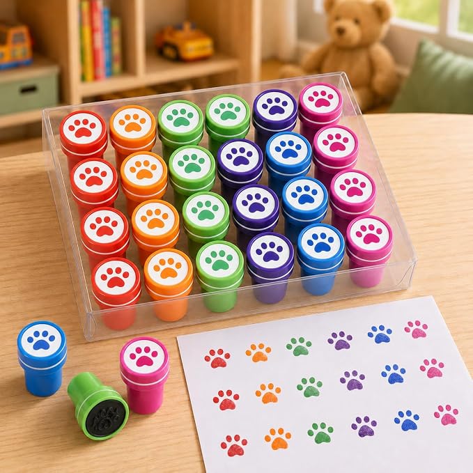 Cinrobiye 24 Pcs Pet Paw Stampers Party Favor Set, Cute Animal Paw Print Stamps for Kids Birthday Party, Classroom Rewards, Carnival Prizes, Goody Bag Fillers, Pet Lover Party Supplies
