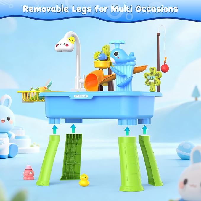 2026 Upgraded Water Table for Toddlers 1-3 - Outdoor Toys for Kids Ages 4-8 with Pump, Summer Outside Sensory Activity Pool Toys, Kitchen Play Sink Toy with Running Water, Fishing Toy, Blue