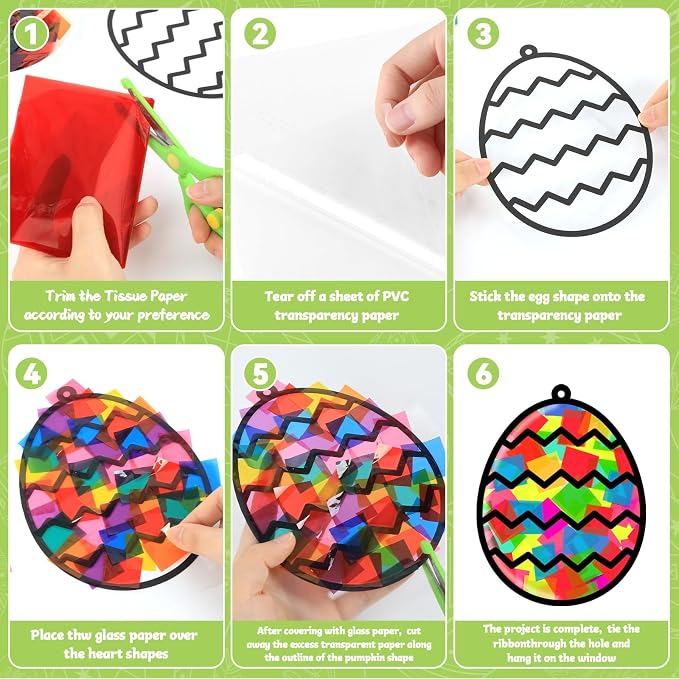 Lonfliness 32 Sets Easter Suncatchers Craft Kit DIY Egg Window Stained Glass Effect Paper Basket Style Home School Classroom Decorations Spring Art Craft Creative Games Activity Project Gift Favor