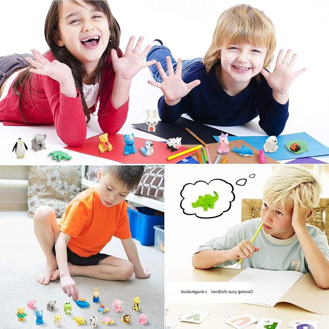 URSKYTOUS 35Pcs Animal Erasers Desk Pets for Kids,Classroom Prizes | Bulk Pencil Puzzle Erasers for Back to School,Treasure Chest,Goodie bag stuffers,Easter Egg Fillers,Stocking Stuffers