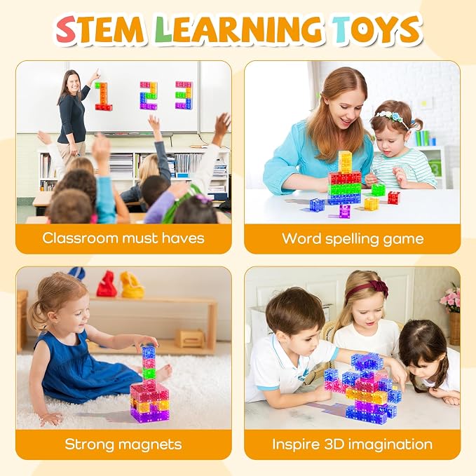SYSKENI 35PCS Mini Farm Magnetic Blocks Travel Set for Kids Ages 3-5 4-8 | Magnetic Blocks Travel Toys Portable Magnet Cubes STEM Learning Toys with Portable Iron Storage Box Christmas Birthday Gifts