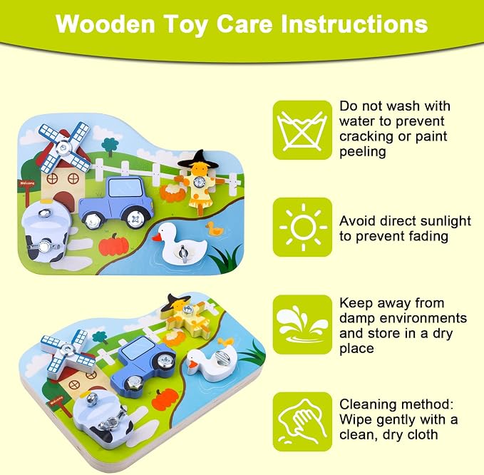 Wooden Montessori Farm Screwdriver Board, 16-Piece Toy for Kids Ages 3+ | Removable parts and child-sized tools for matching varied screw types and fine motor practice