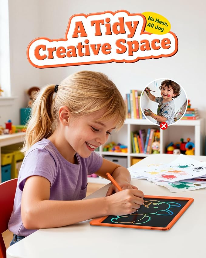 Bravokids 12 Inch LCD Writing Tablet for 3-8 Year Olds - Electronic Drawing Pad and Doodle Board as Educational Birthday Gifts for Girls and Boys (Orange)