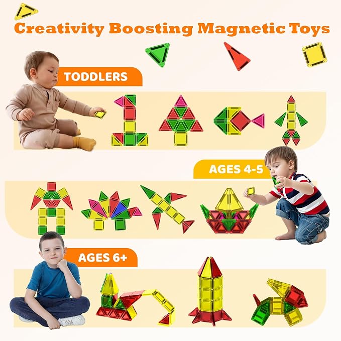46PCS Mini Magnetic Tiles, Magnetic Tiles Travel Set with Case, STEM Educational Building Set Construction Toys for Kids Ages 3+, Portable Building Toys for Toddlers, Boys & Girls Birthday Gift
