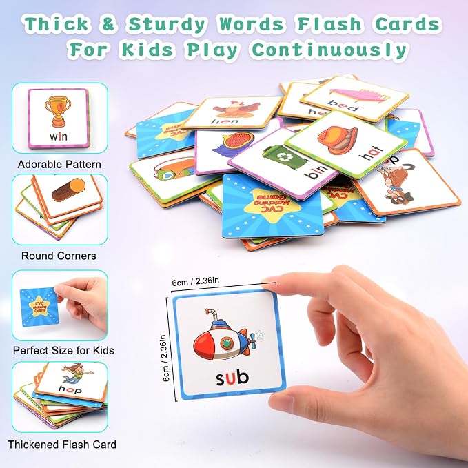 Memory Game, CVC Word Games Kindergarten, Matching Games for Kids 3-5 | Memory Games for Kids Ages 4-8, Phonics Games Flash Cards 3-4 Years, Memory Card Game Homeschool Learning Educational Toys