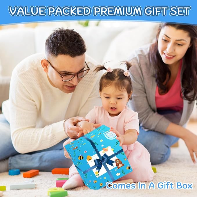 Wooden Activity Cube | Montessori Toys for 1 2 3 Year Old Toddler Gifts | One Year Old 1st First Birthday Gift | Educational Toys for 12+ Months Baby Boys Girls | Bonus Sorting & Stacking Game (Blue)