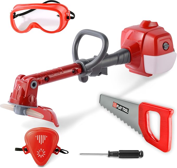 Toy Choi's Kids Weed Wacker Pretend Trimmer Garden Play Tool with Goggles | Realistic Lights & Sounds, Adjustable Trimmer Head, Safety Goggles & Mask, Kid Weed Eater Toy for Boys and Girls Ages 3 4 5 6
