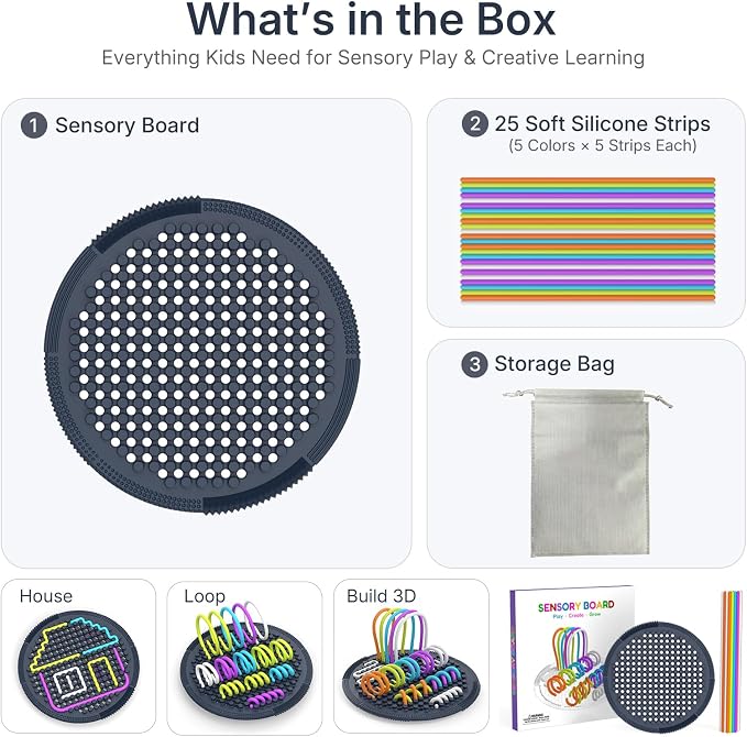 Sensory Activity Board:Fidget Toy for Anxiety, ADHD Kids & Adults | sensory toys for Kids 3+ and Adults, with 25 pull strings and a portable bag for travel, classrooms and everyday play