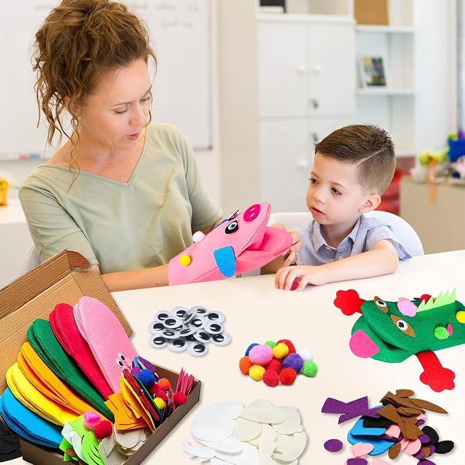 WATINC Hand Puppet Making Kit, Felt Sock Puppet Toys for Kids (Animals) | 6 Styles, Make Your Own Storytelling & Role Play Crafts, Creative Group Activity, Party Favors & Gifts for Kids Ages 4-8