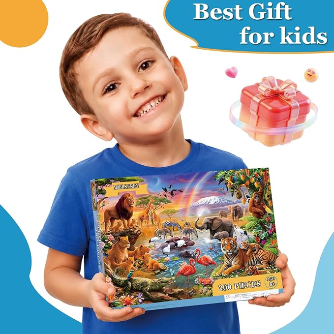 Puzzles for Kids Ages 6-8 8-10 - 200 Piece Puzzles - Animal World Puzzle | 200 Piece Puzzles for Kids.Puzzles for 6 7 8 9 10 11 12 years old boys and girls.Learning Puzzle Toy.jigsaw puzzle 200 pieces