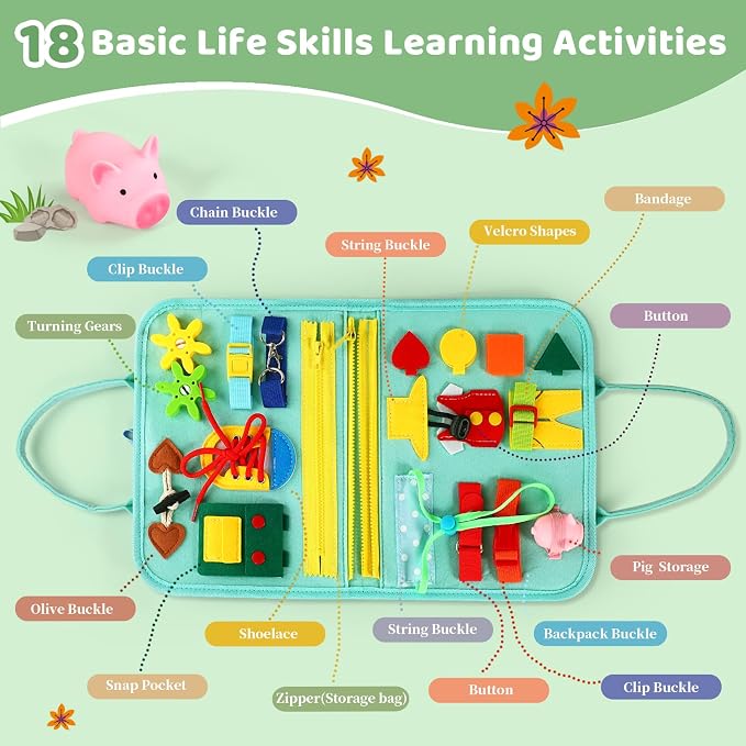 Toddler Busy Board for 1 Year Old, Montessori Toy Sensory Busy Book for Toddler 1-3 Fishing Game Fine Motor Skill, Learning Car Ride Airplane Activities Travel Essential 2-4 Birthday Gift for Boy Girl