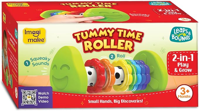 Imagimake Leaps & Bounds - Tummy Time Roller, Sensory Toy, Ages 3 Months+ | Early Learning Sensory Toy, Encourage Crawling, Motor Skills & Sensory Play, Gift for Babies Ages 3,4,5,6,7,8,9 Months